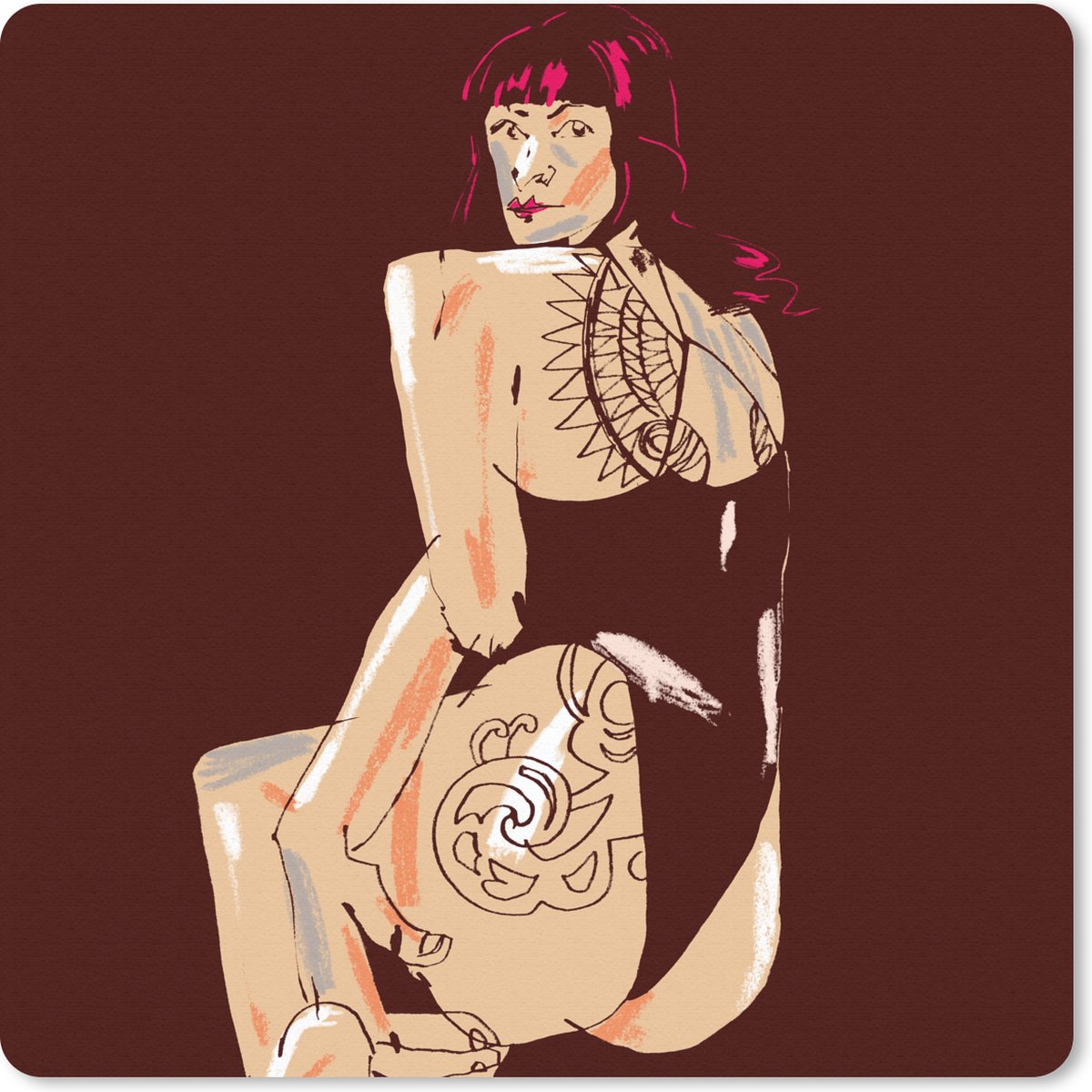Muismat 20x20 cm - Mousepad Vrouw - Tattoo - Abstract - Portret - Muismatten