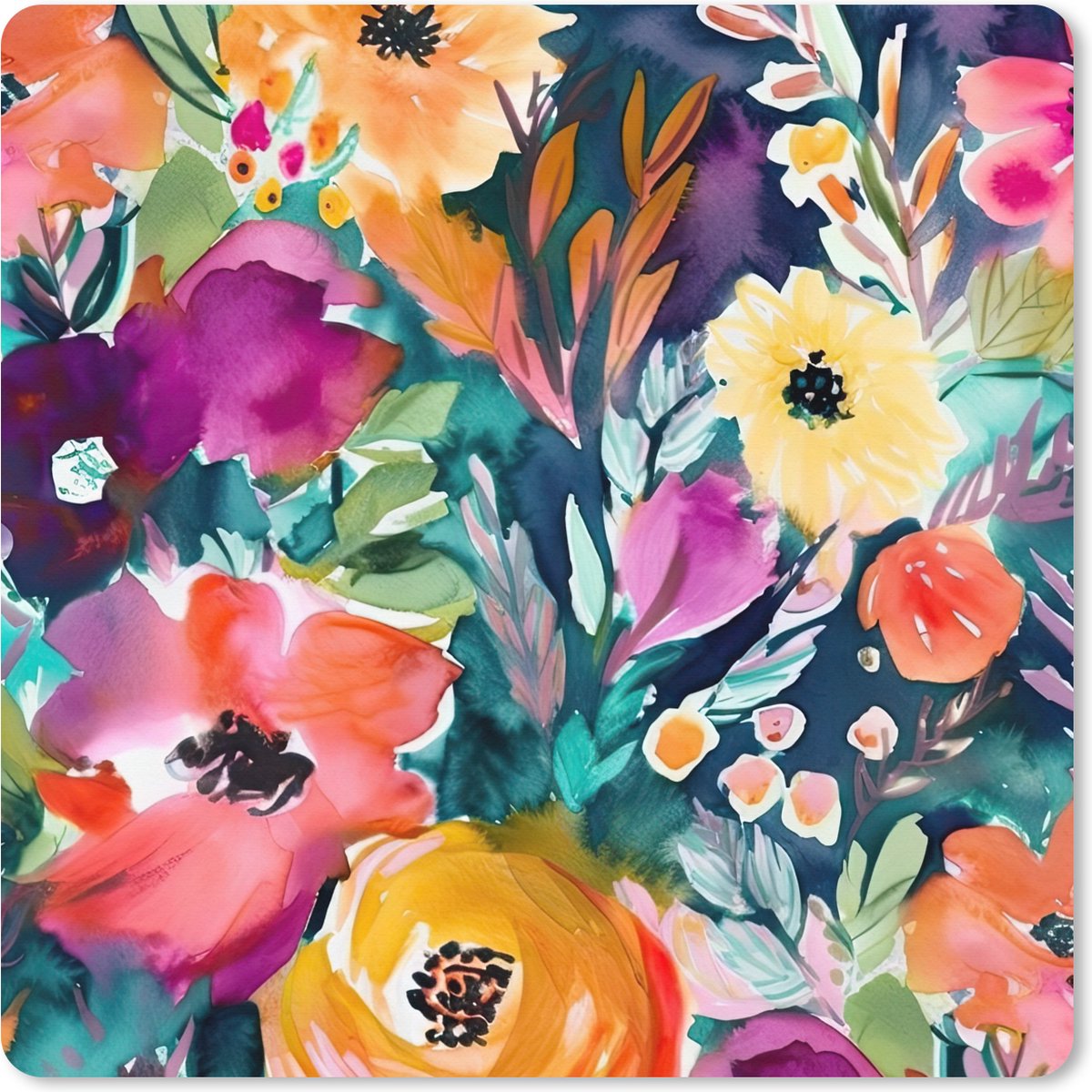 Muismat XXL 80x80 cm - Bureau onderlegger - Bureau mat Bloemen - Olieverf - Kunst - Natuur - Bureaumat - Gaming mousepad xl - Bureaulegger groot - Computer deskmat