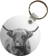 Sleutelhanger - Schotse hooglander - Dieren - Hoorns - Zwart wit - Plastic - Rond - Uitdeelcadeautjes