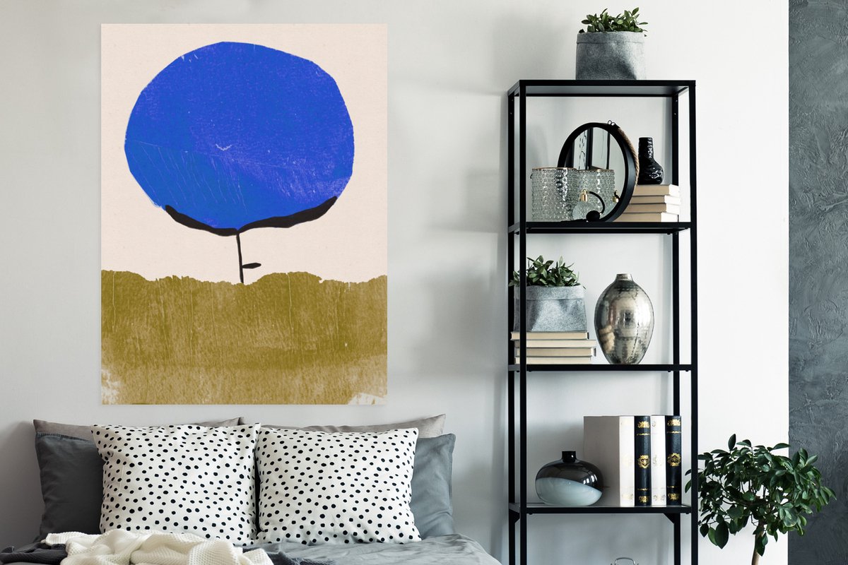 Poster Bloem - Abstract - Blauw - Groen - 90x120 cm