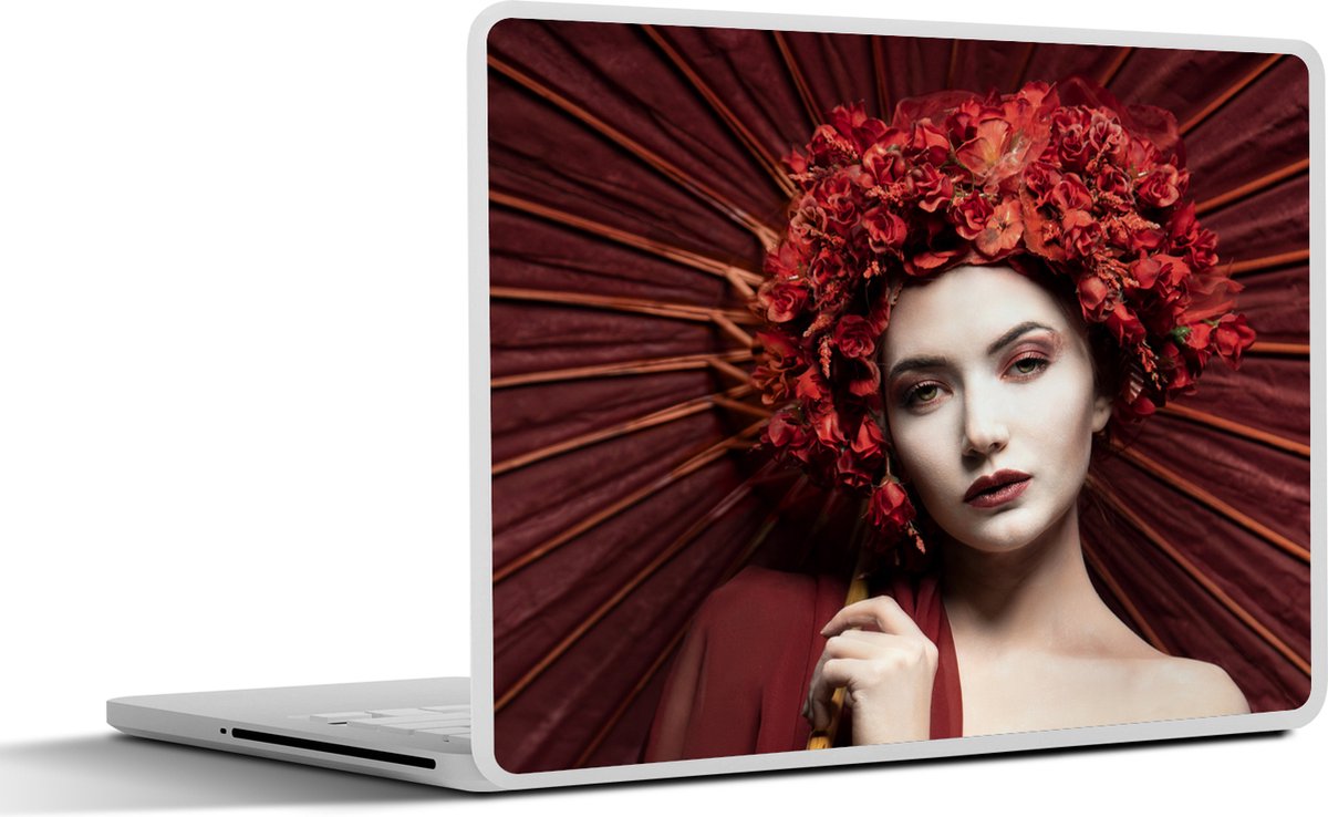 Laptop sticker - 11.6 inch - Vrouw - Rood - Portret - Paraplu - 30x21cm - Laptopstickers - Laptop skin - Cover