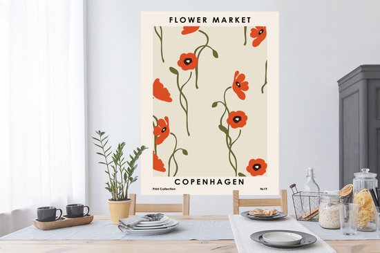 Muurstickers - Sticker Folie - Bloemen - Copenhagen - Rood - Pastel - 90x120 cm - Plakfolie - Muurstickers Kinderkamer - Zelfklevend Behang - Zelfklevend behangpapier - Stickerfolie