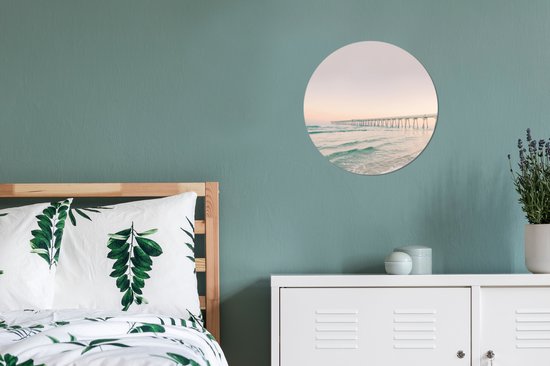 WallCircle - Stickers muraux - Cercle de Papier Peint - Mer - Plage - Pont - Nature - Coucher de Soleil - 30x30 cm - Cercle Mural - Auto Adhésif - Autocollant Rond de Papier Peint