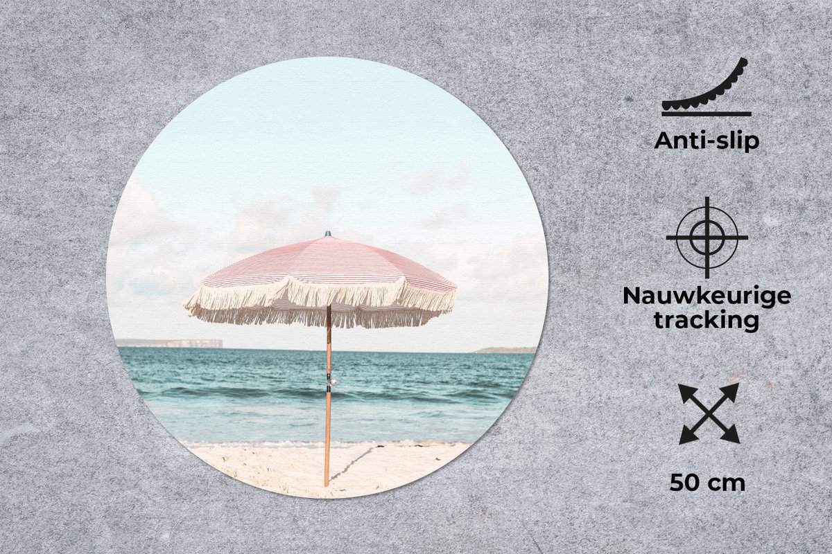 Muismat rond 50x50 cm - Mousepad Parasol - Strand - Zee - Wolken - Ronde muismatten