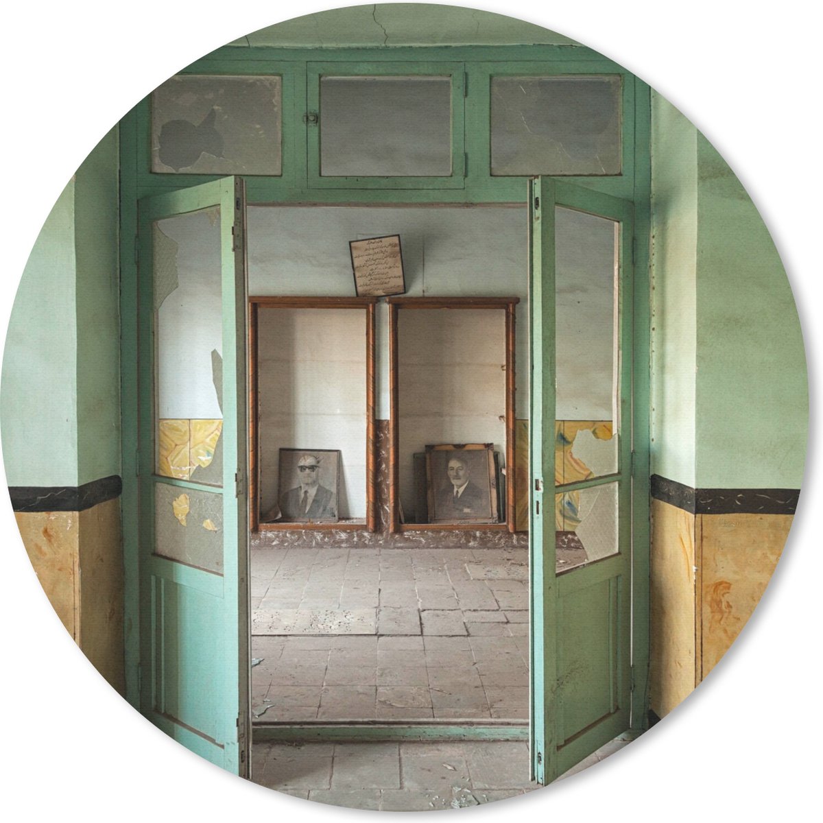Muismat rond 40x40 cm - Mousepad Deur - Groen - Architectuur - Glas - Ronde muismatten