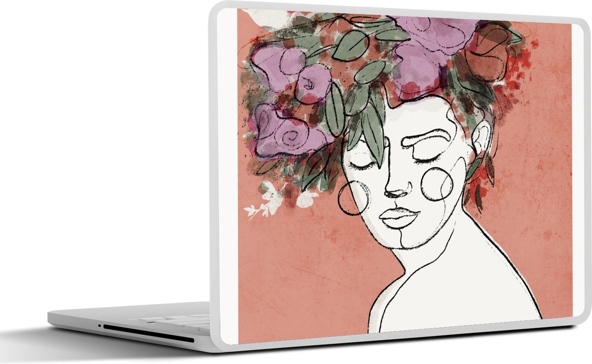 Laptop sticker - 11.6 inch - Portret - Vrouw - Bloemen - Pastel - 30x21cm - Laptopstickers - Laptop skin - Cover