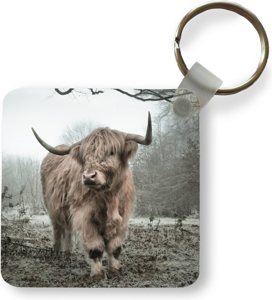 Porte-clés - Cadeaux à distribuer - Scottish Highlander - Forêt - Brouillard - Vache - Animaux - Nature - Plastique