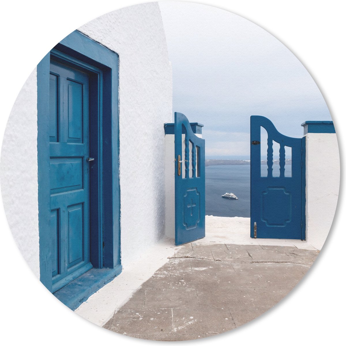 Muismat rond 20x20 cm - Mousepad Deur - Blauw - Wit - Architectuur - Ronde muismatten
