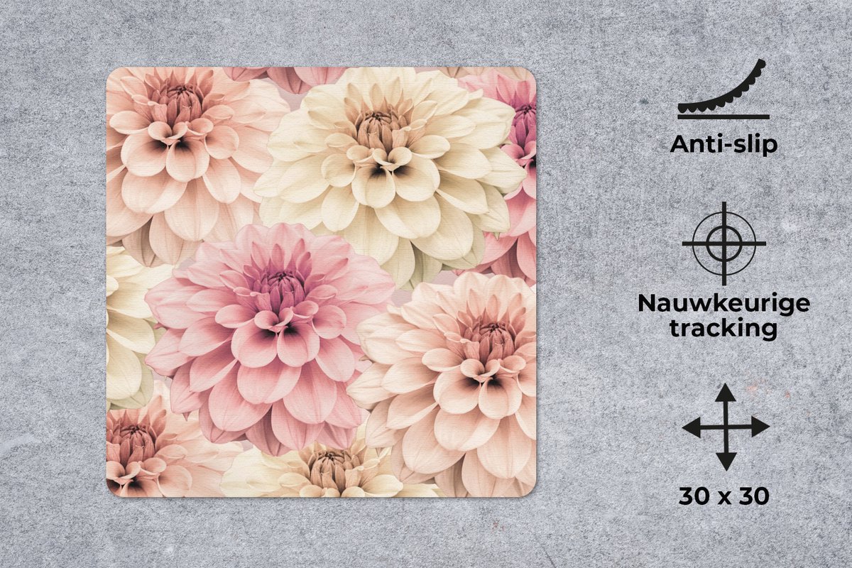 Muismat 30x30 cm - Mousepad Bloemen - Roze - Wit - Natuur - Muismatten