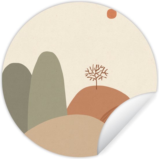 WallCircle - Stickers muraux - Cercle de papier peint - Pastel - Montagnes - Paysage - Abstrait - 140x140 cm - Cercle mural - Autocollant - Autocollant de papier peint rond