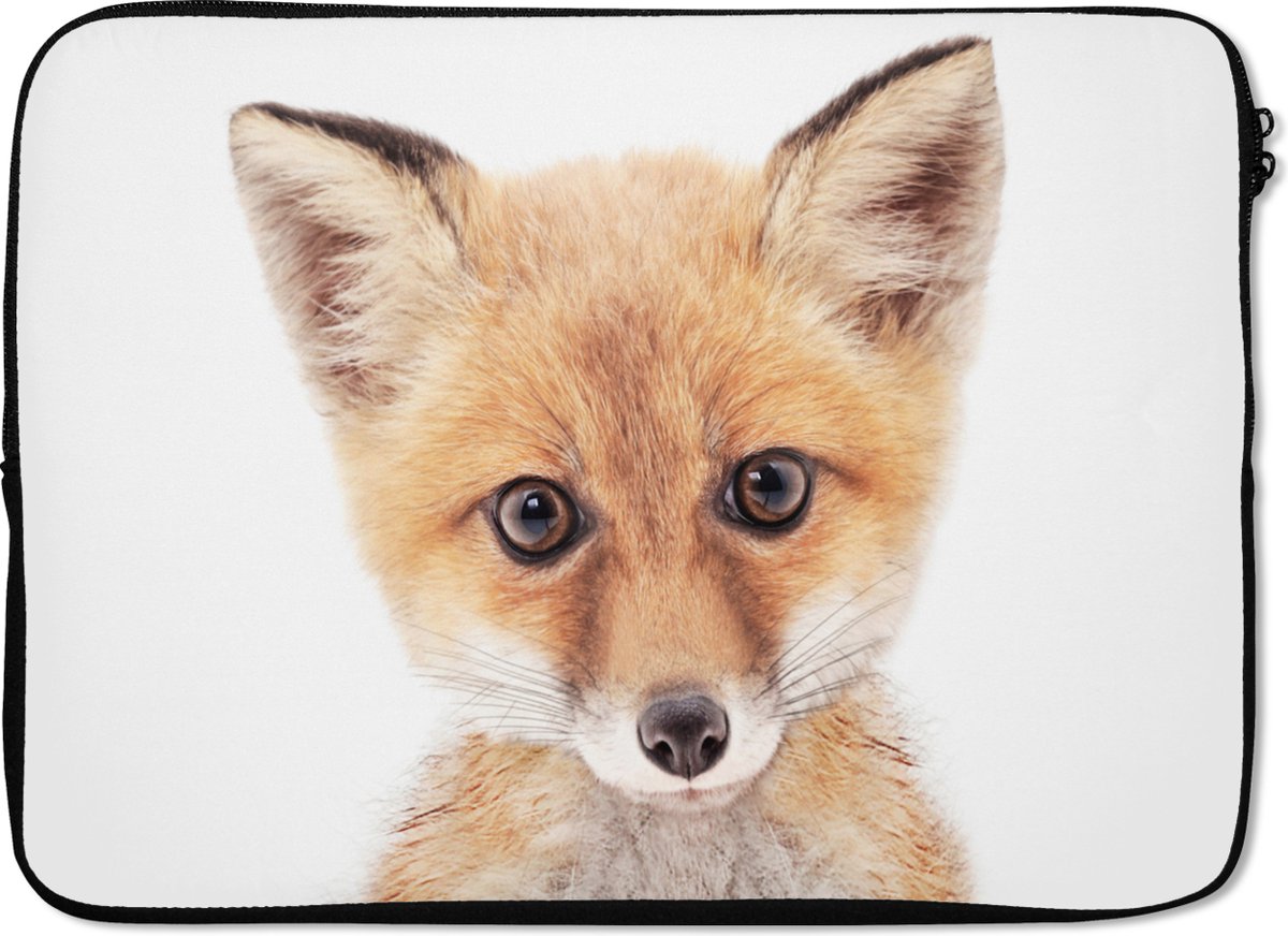 Laptophoes 13 inch - Vos - Dieren - Oranje - Natuur - Laptop sleeve - Binnenmaat 32x22,5 cm - Zwarte achterkant