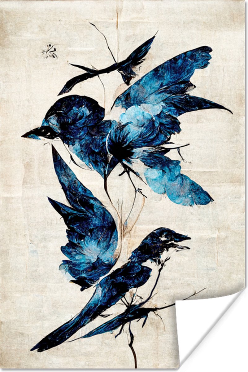 Vogels - Dieren - Blauw - Vintage