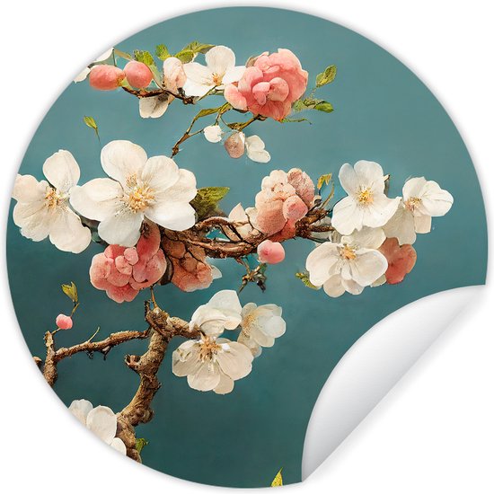 Foto: Wallcircle muurstickers behangcirkel bloemen bloesem kersen tak wit 140 cm muurcirkel zelfklevend ronde behangsticker