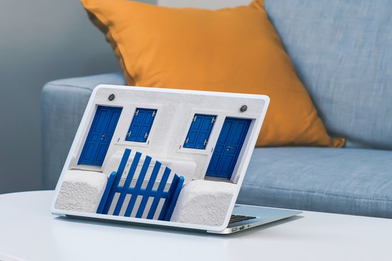 Laptop sticker - 12.3 inch - Huis - Architectuur - Blauw - Wit - 30x22cm - Laptopstickers - Laptop skin - Cover