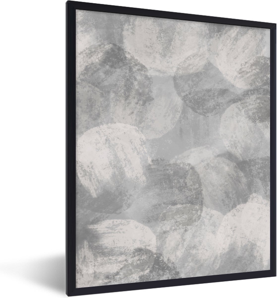 Fotolijst incl. Poster - Abstract - Verf - Grijs - Schilderij - 60x80 cm - Posterlijst