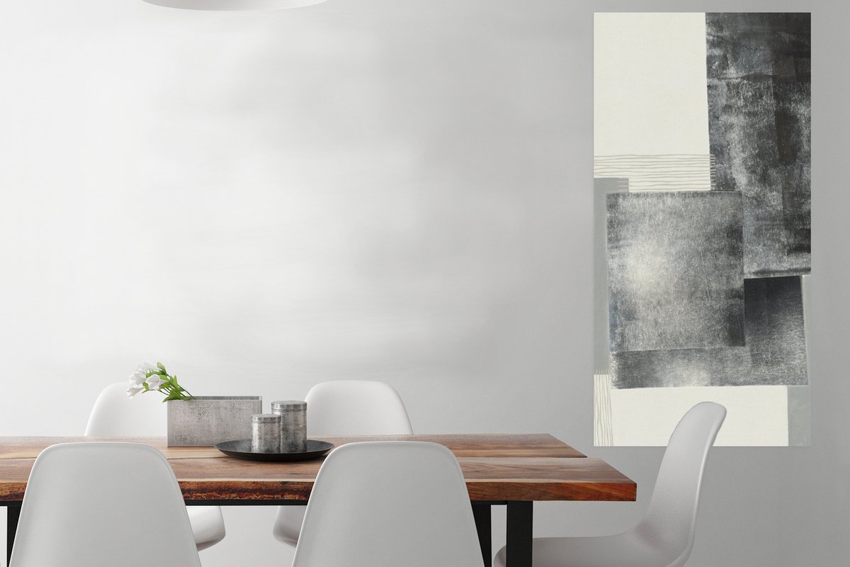 Poster Abstract - Grijs - Zwart - Kubus - 60x120 cm