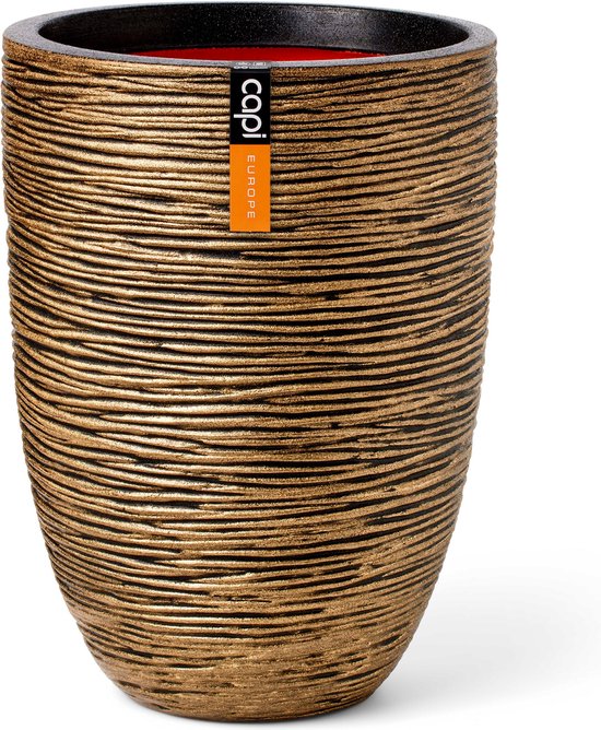 Capi Europe - Vaas elegant laag Rib NL - 34x46 - Goud - Opening Ø27 - Bloempot voor binnen en buiten - Levenslang garantie - Breukbestendig - 100% Recyclebaar - CO2 Neutraal geproduceerd - KBGR782