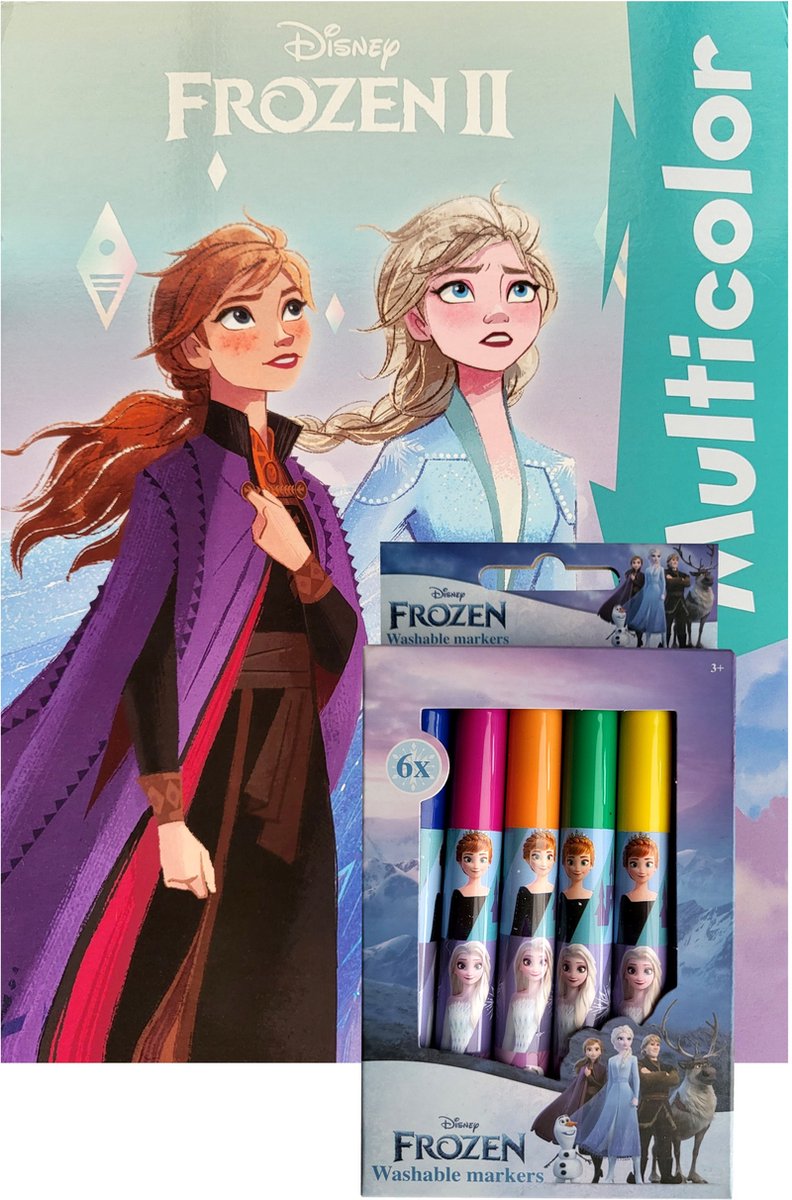 Disney Frozen - Turqoise - Kleurboek 32 pagina's waarvan 17 kleurplaten - 6x uitwasbare stiften met Frozen opdruk - prinsessen - verjaardag - cadeau - kado - Anna - Elsa - knutselen - kleuren