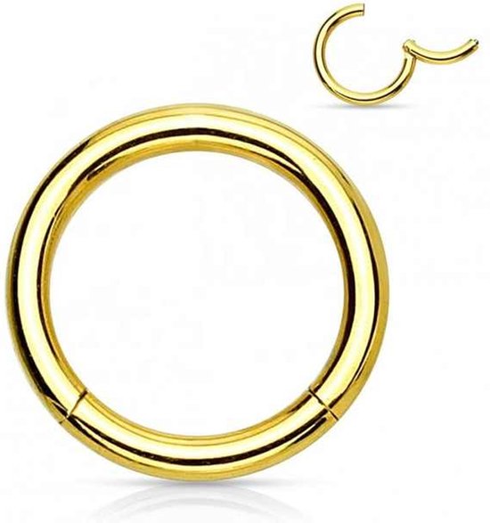 Titanium Piercing ring Goud - 10 mm- Dikte 1.2mm piercing helix - piercing oor - ring piercing- Anti allergie piercing - Ringetje geschikt voor Helix, Tragus, Septum, Lip, Neus & wenkbrauw piercing-