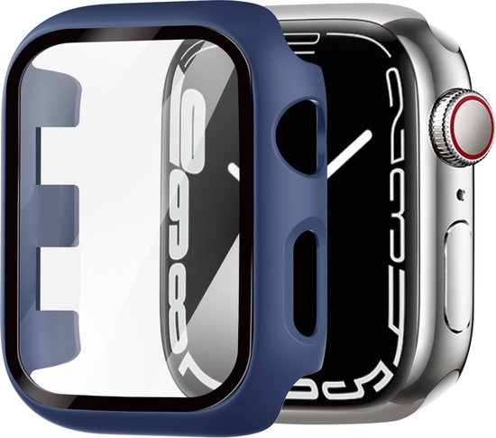 Donkerblauwe bumper met ingebouwd glas voor Apple Watch 40mm.