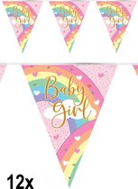 12x Vlaggenlijn pastel baby girl regenboog Holograpic - Vlaglijn party thema feest