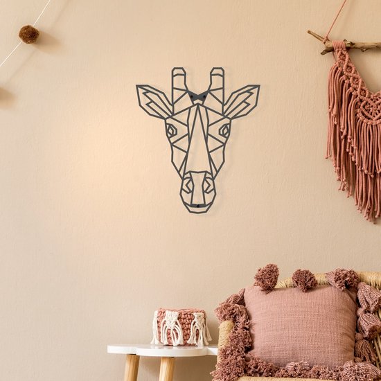 Foto: Lifestaal wanddecoratie kinderkamer stalen muurdecoratie giraffe woondecoratie 34 x 40 cm zwart metaal