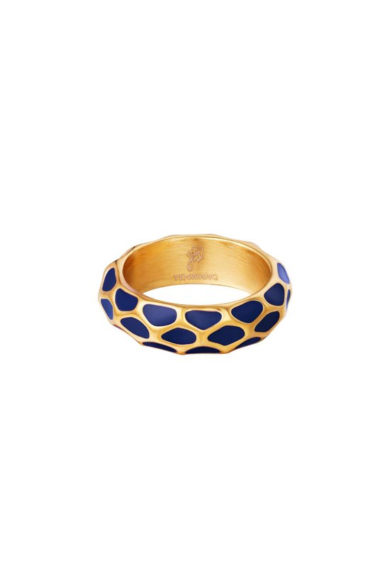 Ring Giraffe pattern- Blue- Blauw- Stainless Steel - Yehwang- 16-Moederdag cadeautje - cadeau voor haar - mama