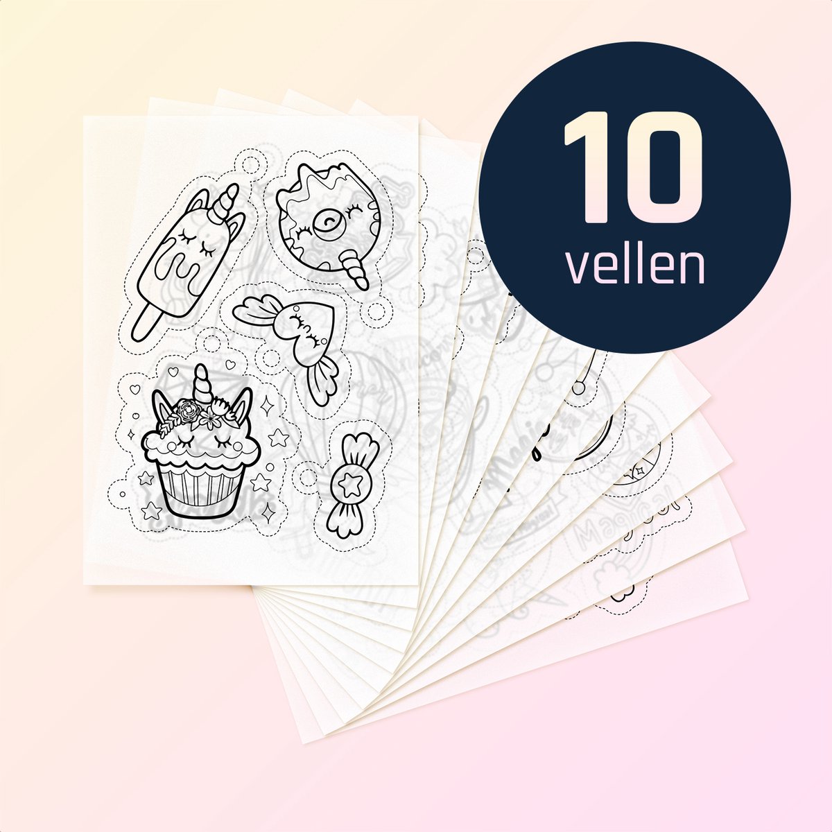 Krimpfolie Knutselpakket Unicorn (basis) - Sieraden Maken - 10 vellen krimpfolie - 3x Kunststof Broekketting - 100 Buigringen zilverkleur 0,7x6 mm — afbeelding 3
