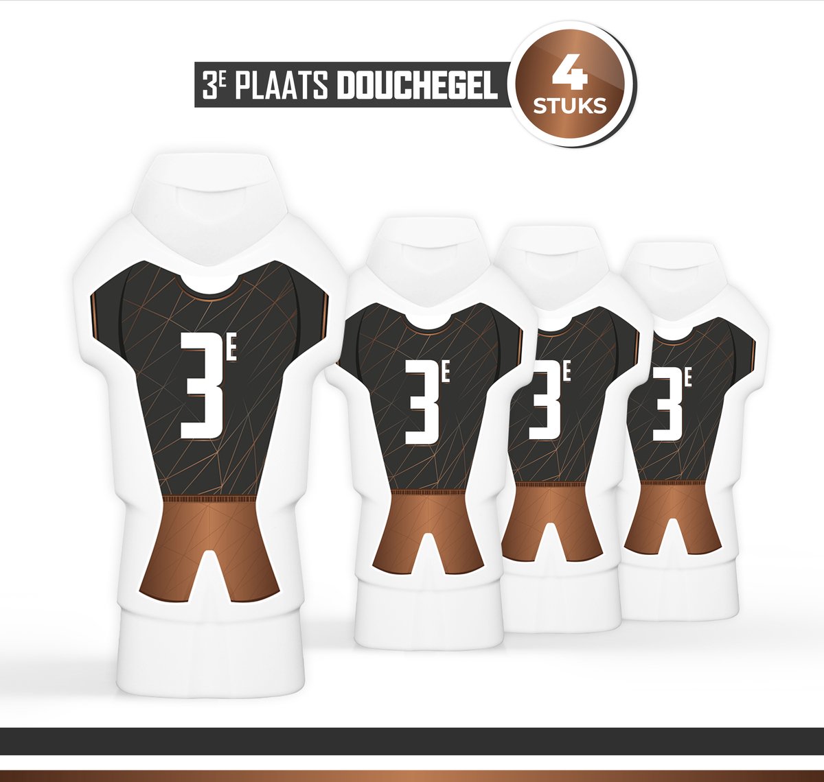 Goedkoopste Douchegel ''3e Plaats'' - 4 stuks | Prijs - Cadeau - Toernooi - Showergel - Shower gel - Voetbal - Prijzen