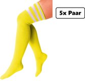 5x paire de chaussettes longues jaunes à rayures blanches - taille 36-41 - chaussettes à l'aine - chaussettes au-dessus du genou chaussettes de sport pom-pom girl carnaval football hockey festival unisexe