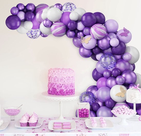 Arche de ballon Violet/Marbre/Rose - Paquet de 81 ballons Violet