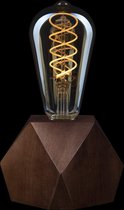 CROWN LED Hoogwaardige Vintage Batterijgevoede Tafellamp - Design Houten Tafellamp Kleur Donker Eiken E27 fitting incl. Retro Edison LED Lamp EL17