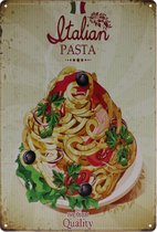Wandbord – Mancave – Italian pasta - Italië - Spaghetti – Vintage - Retro - Wanddecoratie – Reclame bord – Restaurant – Kroeg - Bar – Cafe - Horeca – Metal Sign - Pin Up Girl - 20x30cm