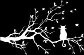 kattenliefde dierenvriend autosticker raamsticker muursticker laptopsticker wit kat op boom vogels11x17cm