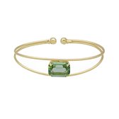 Cadeau voor haar - Victoria Cruz A4331-14DP Zilveren Bangle met Groen Kristal Steentje - 16,5cm - 12,9mm Breed - 14x10mm Kristal - Armband - Zilver - Verguld/Goud op Zilver