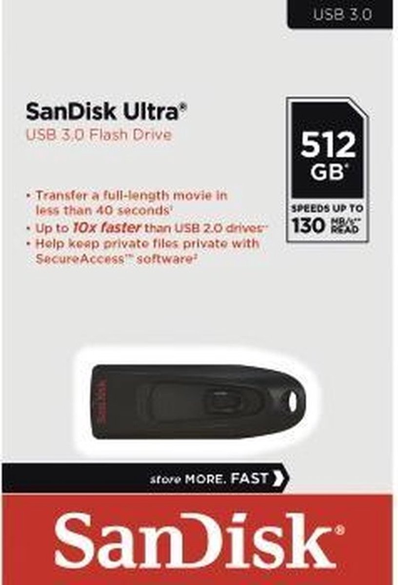 SanDisk 512 Go Ultra, Clé USB, USB 3.0, jusqu'à 130 Mo/s : :  Informatique