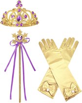 Het Betere Merk - Prinsessen Speelgoed - Prinses Kroon (Tiara) - Toverstaf - Prinsessen Handschoenen - Voor bij je Verkleedkleding - Paars - Goud