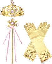 Het Betere Merk - Prinsessen Speelgoed - Prinses Kroon (Tiara) - Toverstaf - Prinsessen Handschoenen - Voor bij je Verkleedkleding - Roze - Goud
