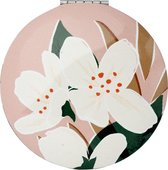 Compact Make Up Spiegeltje Florens Roze met Witte Bloemen - 6,5cm