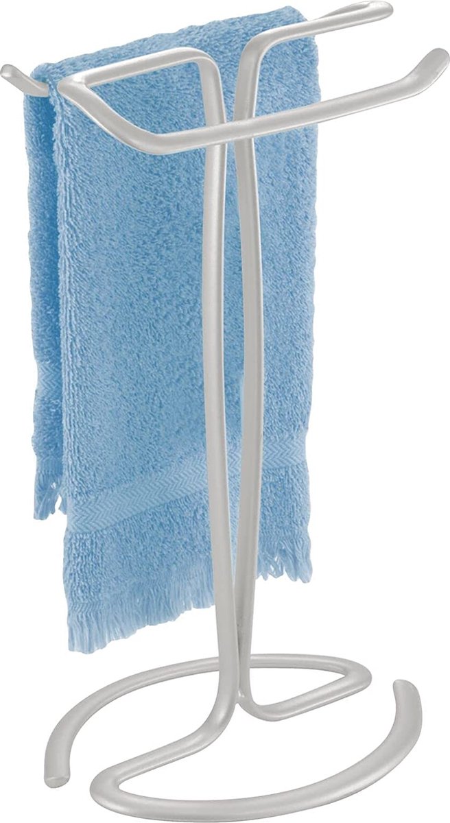 Vanity handdoekrek - vrijstaand handdoekenrek voor 2 kleine gastendoekjes - compact metalen handdoekrek - lichtgrijs