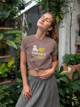 Shirt - Animals are friends not food - Wurban Wear | Grappig shirt | Vegan | Unisex tshirt | Dieren | Dierenvriend | Vegan kookboek | Wit & Bruin