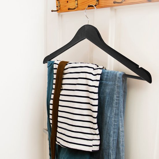 Cintres LifeGoods - Avec rail pour pantalon - Bois dur - Zwart - 30 pièces