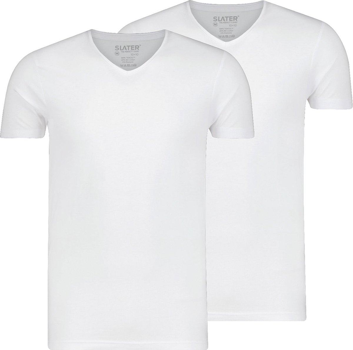 Slater 8200 - Tencel 2-pack T-shirt V-hals korte mouw wit XL