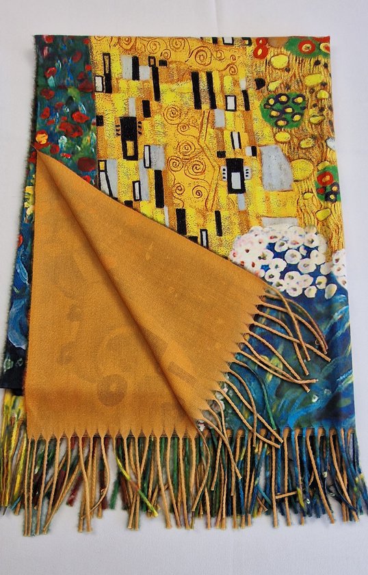 Châle peinture Gustav Klimt le baiser aux tournesols de matière plus épaisse avec 2 kanten (1 face unie)