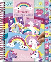 Totum Unicorn A5 sticker puzzel boekje stickeren op nummer - vakantieboek doeboek sticker puzzels en kleurplaten