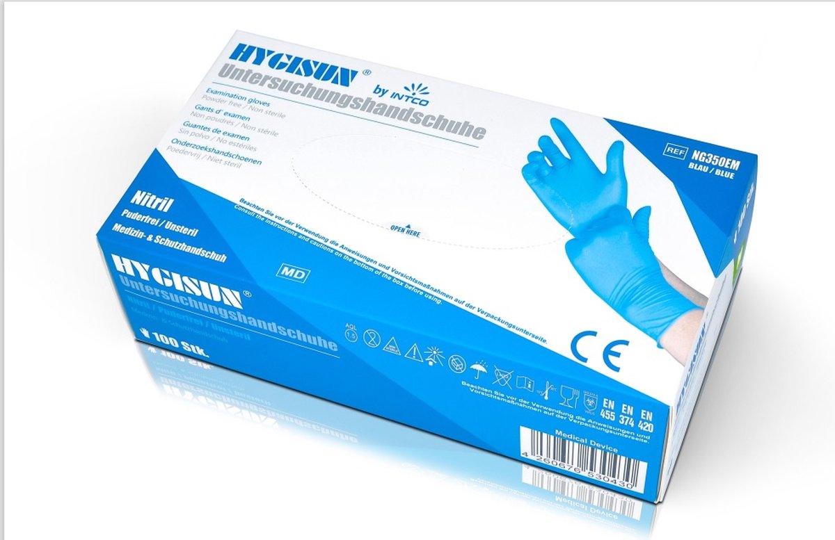 Goedkoopste Medische HYGISUN Nitril Handschoenen 100 Stuks Nitrile Wegwerp Handschoenen-Poedervrij,Latexvrij maat L