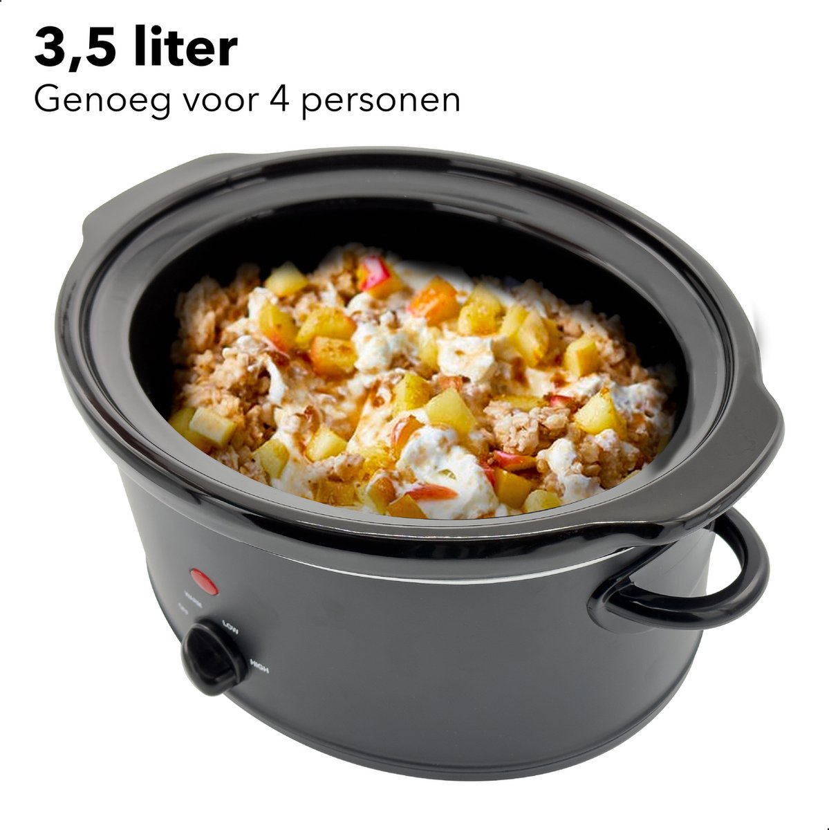 Afbeelding 3 van Daewoo DSLCOOK35 Slowcooker - 3,5 Liter - 180 Watt - Warmhoudfunctie - Uitneembare Keramische Binnenpan - Mat Zwart