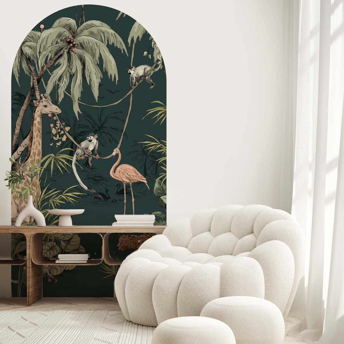 ZELFKLEVENDE BEHANG BOOG STICKER - JUNGLE JAZZ DARK TEAL