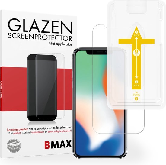 BMAX Screenprotector geschikt voor iPhone X met applicator - Gehard glas - Tempered glas - Apple screenprotectors - Telefoonglaasje - Beschermglas - Glasplaatje - Screensaver - Screen protector - Glas screenprotectors - Case Friendly