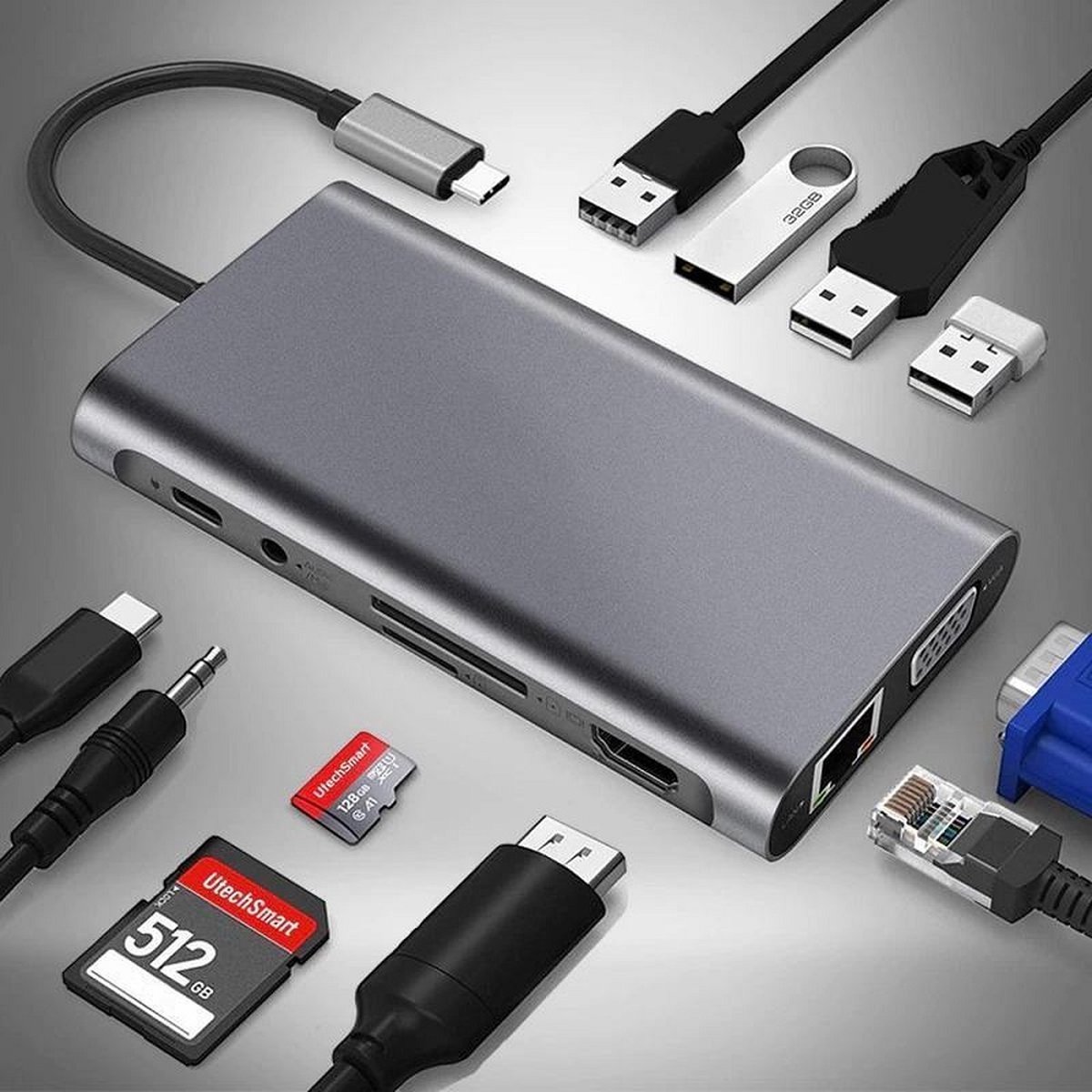 Acheter Station d'accueil 11 en 1 pour ordinateur portable, Hub USB C 3.0,  adaptateur Multiport séparateur 4K HDMI RJ45 SD/TF VGA HDMI PD pour MacBook